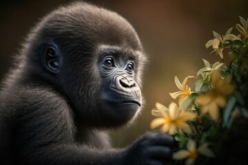 Baby gorilla real photo. generative AI