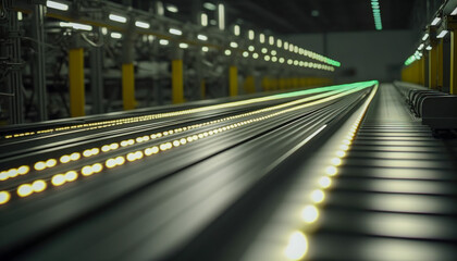 Naklejka premium Manufacturing Processes, A Look at a Factory Automated Assembly Line and Machinery, Generative AI