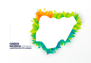 Go green, carbon removal initiative, graphic design Nigeria map with green leaves