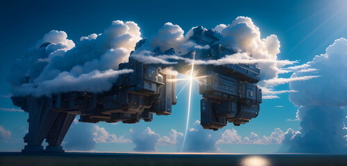 Obraz na płótnie Canvas Cloud computing technology concept background, digital illustration generative AI for techology futuristic cyberpunk background banner