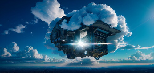 Fototapeta na wymiar Cloud computing technology concept background, digital illustration generative AI for techology futuristic cyberpunk background banner