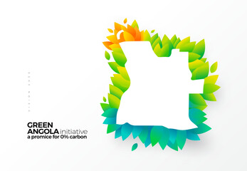 Go green, carbon removal initiative, graphic design Angola map with green leaves