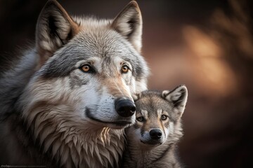 wolf  and his baby in the forest generative AI