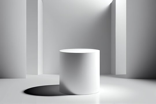 Black and white minimalistic product background stand or podium pedestal display with geometric monochrome backdrop. 3D rendering. Generative AI