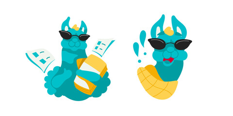 Vector character lama and his different emotional states. © Oksana Kabanchuk