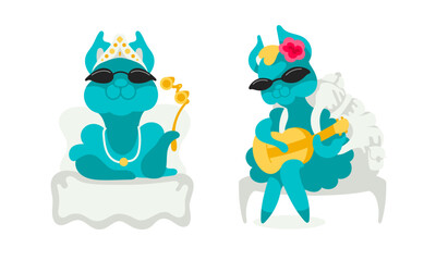 Vector character Lama in the Theater, Lama plays the ukulele.