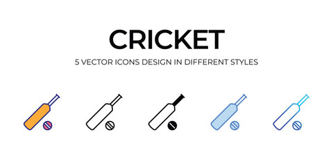 cricket Icon Design in Five style with Editable Stroke. Line, Solid, Flat Line, Duo Tone Color, and Color Gradient Line. Suitable for Web Page, Mobile App, UI, UX and GUI design.