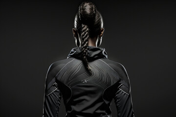 Athletic female body in sportswear on a dark background. generative ai