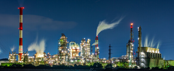 The petrochemical complex at Yokkaichi Port, Yokkaichi city, Mie prefecture, Japan at magic hour.