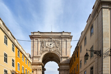 Triumphal arch in Lisbon, Portugal. Architectural landmark.