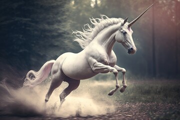 Obraz na płótnie Canvas Running White Unicorn Wallpaper Background Illustration 