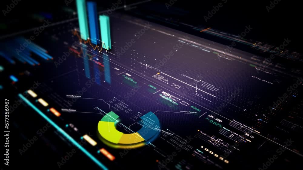 Poster business stock market, trading, info graphic with animated graphs, charts and data numbers insight a