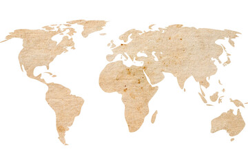 World map on old brown grunge paper	