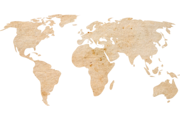 World map on old brown grunge paper	