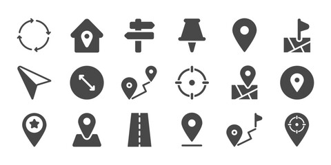 Route, navigation, map pin, point icons set