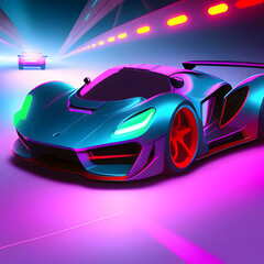 Sportwagen - Super Rennautos in sehr bunten Farben - 3D Render - Creative Trend: Psychic Waves - (Generative AI)