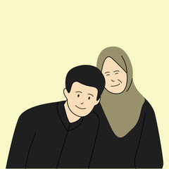 mom and son muslim illustration