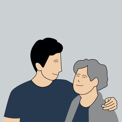 Fototapeta premium man with his old mother