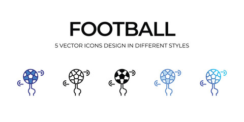football Icon Design in Five style with Editable Stroke. Line, Solid, Flat Line, Duo Tone Color, and Color Gradient Line. Suitable for Web Page, Mobile App, UI, UX and GUI design.