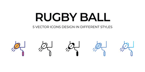 rugby ball Icon Design in Five style with Editable Stroke. Line, Solid, Flat Line, Duo Tone Color, and Color Gradient Line. Suitable for Web Page, Mobile App, UI, UX and GUI design.