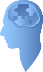 Jigsaw puzzle pieces in head. Vector illustration.