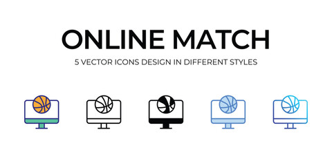 online match Icon Design in Five style with Editable Stroke. Line, Solid, Flat Line, Duo Tone Color, and Color Gradient Line. Suitable for Web Page, Mobile App, UI, UX and GUI design.
