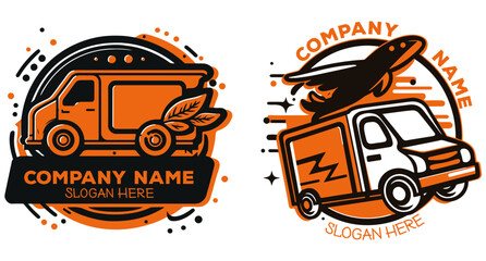 Shipping, courier, transport black and orange logo vector artwork 