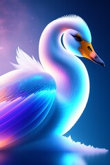 Swan in colorful background. 3D Illustration