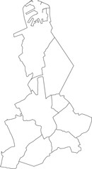 White flat vector administrative map of BRUGES, BELGIUM with black border lines of its suburbs
