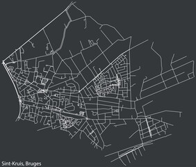 Detailed hand-drawn navigational urban street roads map of the SINT-KRUIS SUBURB of the Belgian city of BRUGES, Belgium with vivid road lines and name tag on solid background