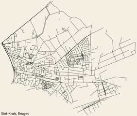 Detailed hand-drawn navigational urban street roads map of the SINT-KRUIS SUBURB of the Belgian city of BRUGES, Belgium with vivid road lines and name tag on solid background