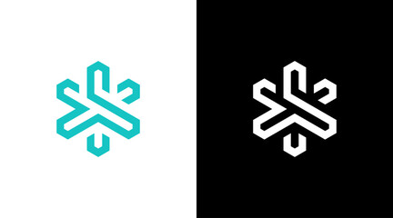 wrench tool logo and snowflakes vector monogram icon Design template
