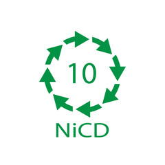 Battery recycling code 10 NiCD . Vector illustration
