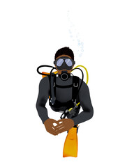 Obraz na płótnie Canvas Male scuba diver with white background