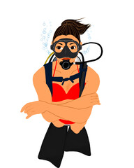 Female scuba diver isolated on white background