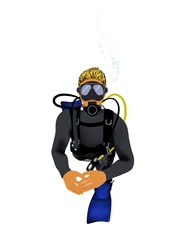 Male scuba diver with white background