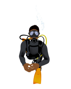 Male scuba diver with white background