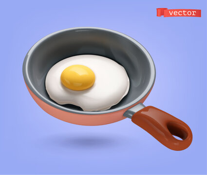 Fried egg in a pan. 3d cartoon vector icon