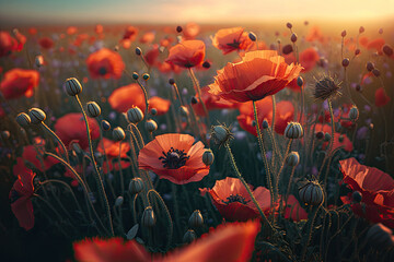 Poppy Flower Natural Background. Illustration AI Generative - obrazy, fototapety, plakaty