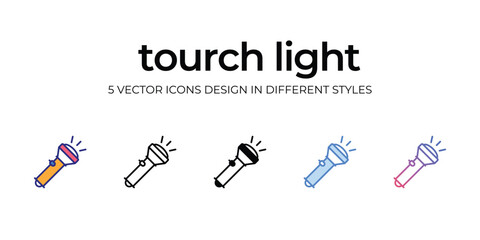 torch light Icon Design in Five style with Editable Stroke. Line, Solid, Flat Line, Duo Tone Color, and Color Gradient Line. Suitable for Web Page, Mobile App, UI, UX and GUI design.