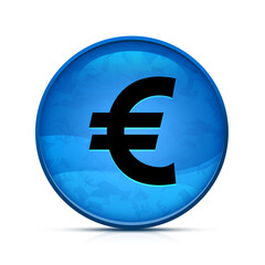 Euro sign icon on classy splash blue round button illustration