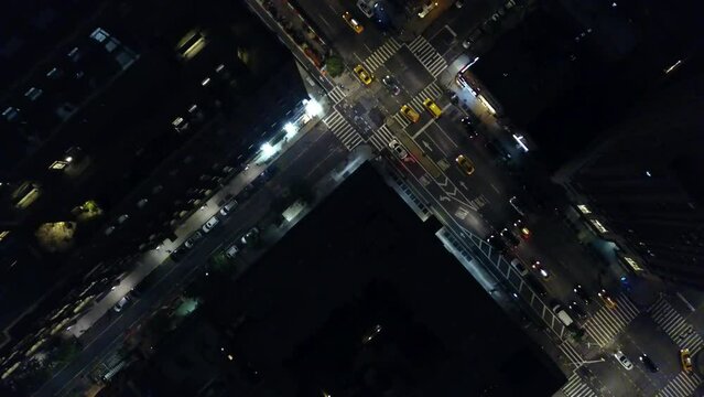 New York City crossroads at night