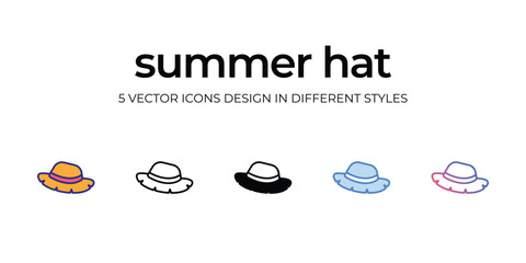 summer hat Icon Design in Five style with Editable Stroke. Line, Solid, Flat Line, Duo Tone Color, and Color Gradient Line. Suitable for Web Page, Mobile App, UI, UX and GUI design.