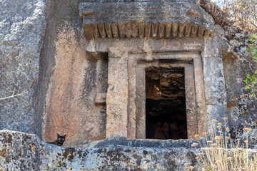 Rock king tombs, symbols of Fethiye city, Amyntas Rock Tombs, Mugla, Turkey.
