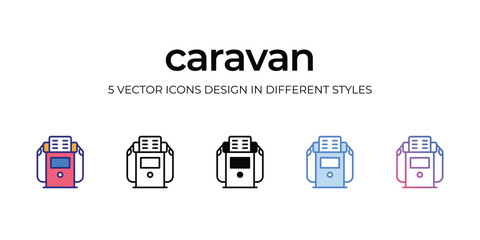 caravan Icon Design in Five style with Editable Stroke. Line, Solid, Flat Line, Duo Tone Color, and Color Gradient Line. Suitable for Web Page, Mobile App, UI, UX and GUI design.