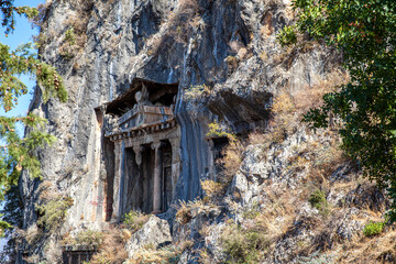 Rock king tombs, symbols of Fethiye city, Amyntas Rock Tombs, Mugla, Turkey.
