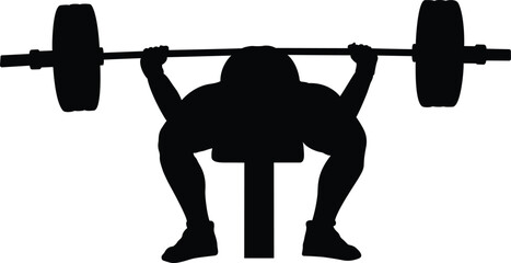 Fototapeta na wymiar male powerlifter bench pressing black silhouette