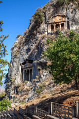 Rock king tombs, symbols of Fethiye city, Amyntas Rock Tombs, Mugla, Turkey.