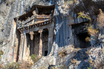 Rock king tombs, symbols of Fethiye city, Amyntas Rock Tombs, Mugla, Turkey.