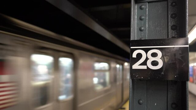 Subway train arriving at station